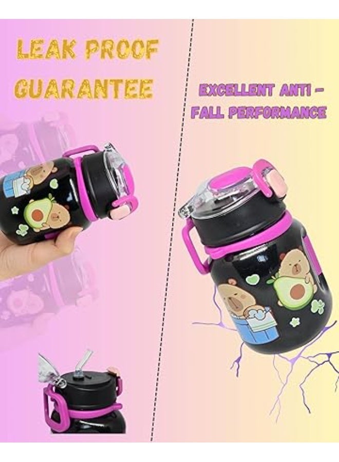 MINIIMODZ Bear Kids Water Bottle with Straw 500ml BPA-Free Plastic, School & Picnic Bottle for Toddlers – Black & Pink (BLACK) - Image 5